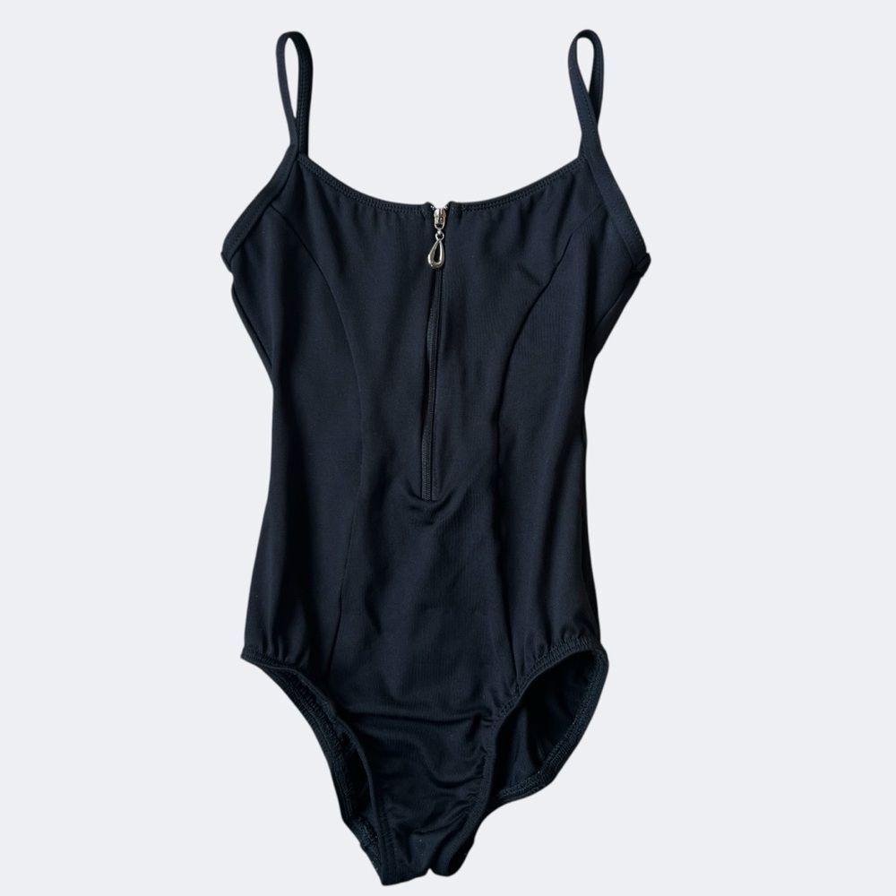 Motionwear Black Camisole Ballet Dance Leotard Shelf Bra Front Zip Adult Petite